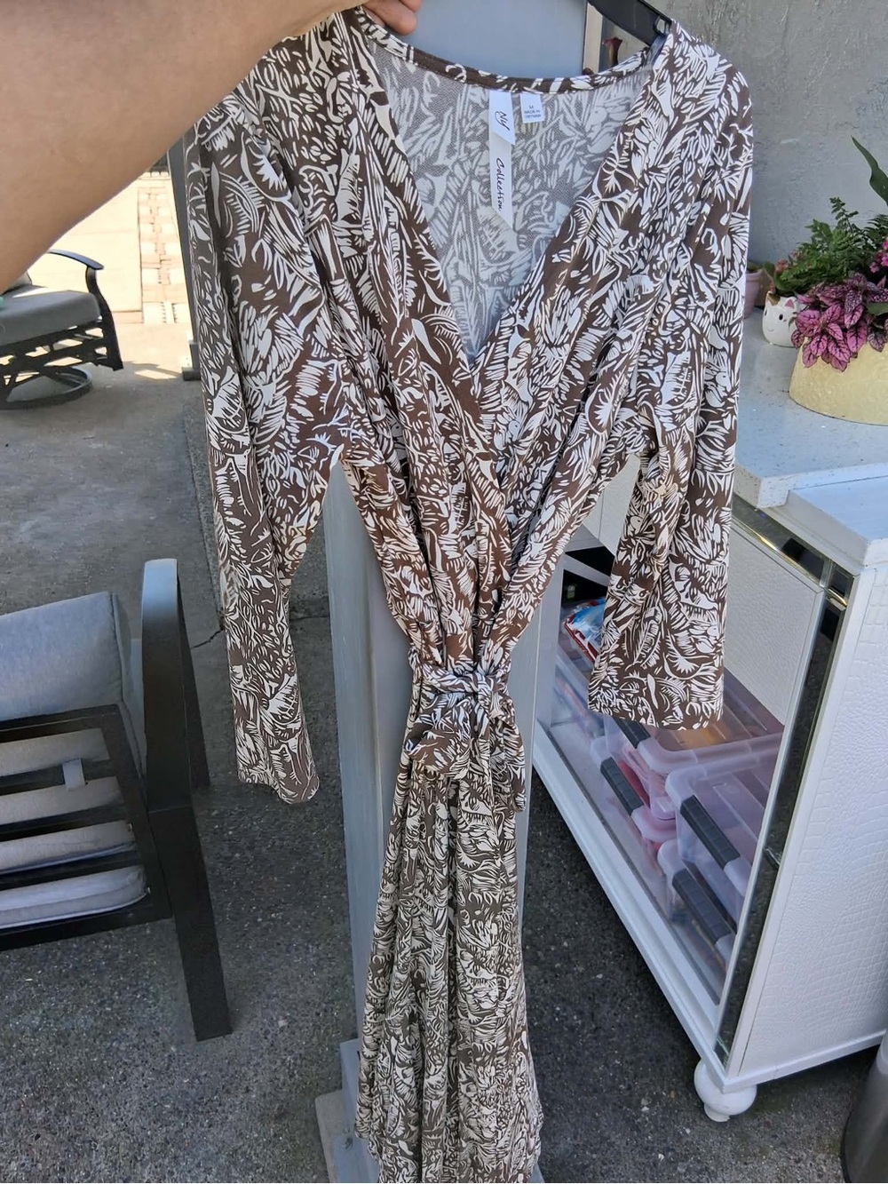 Brown & White Floral Wrap Dress - Women